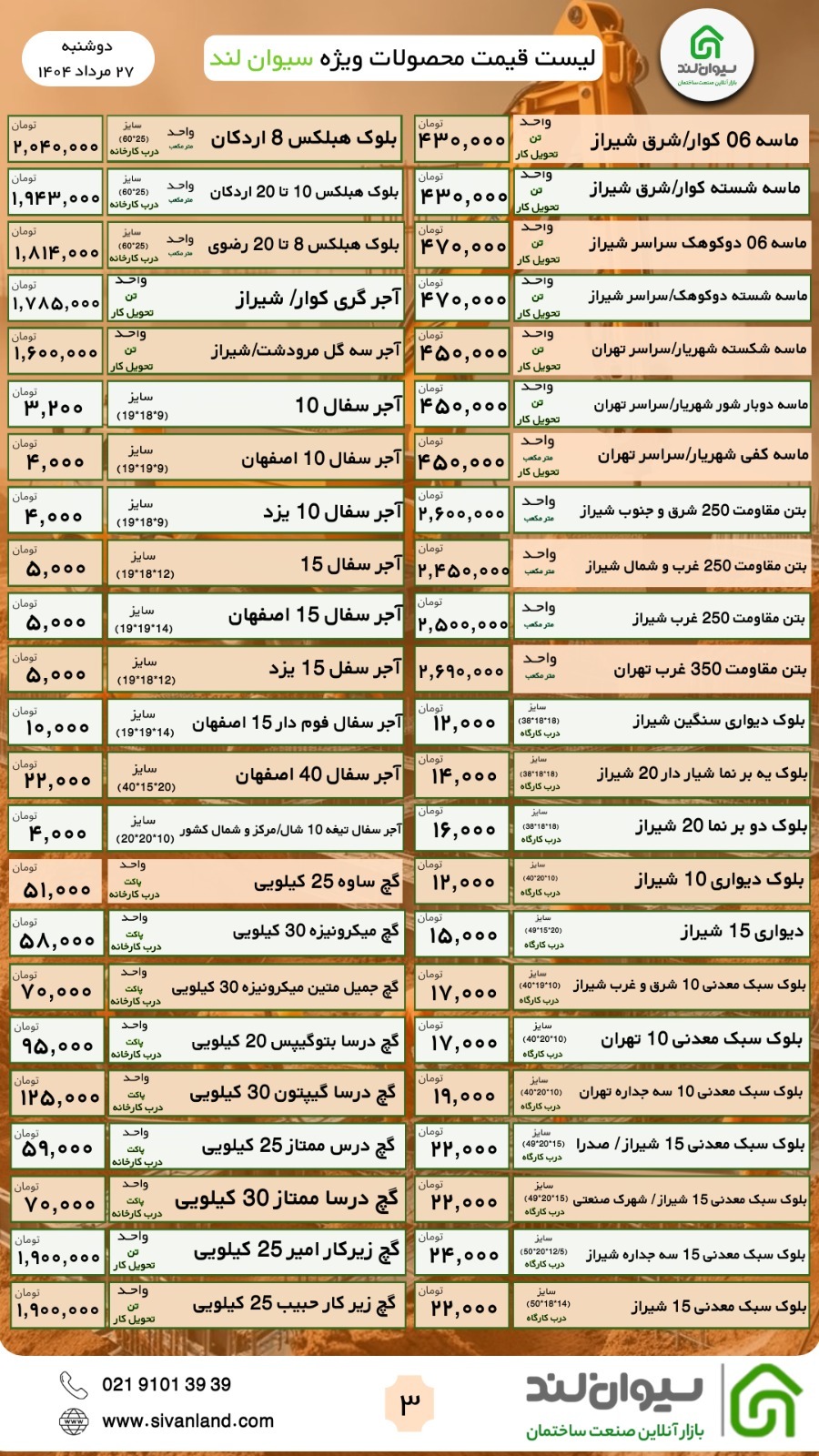 قیمت جدید سیمان دوشنبه ۲۷ مرداد ماه اعلام شد