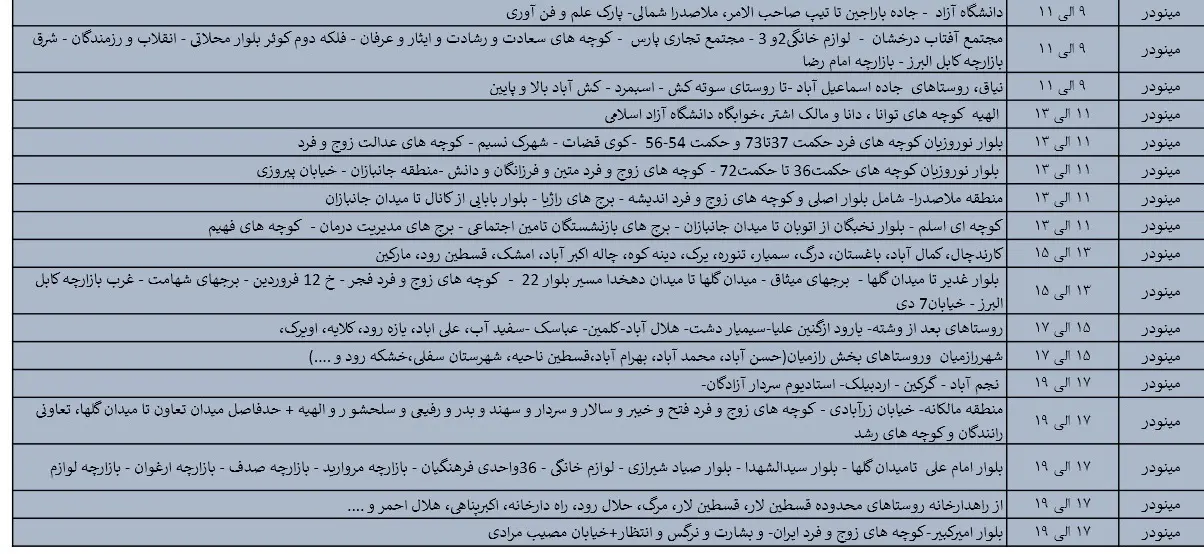 جدول خاموشی‌های برق قزوین در 12 مرداد منتشر شد