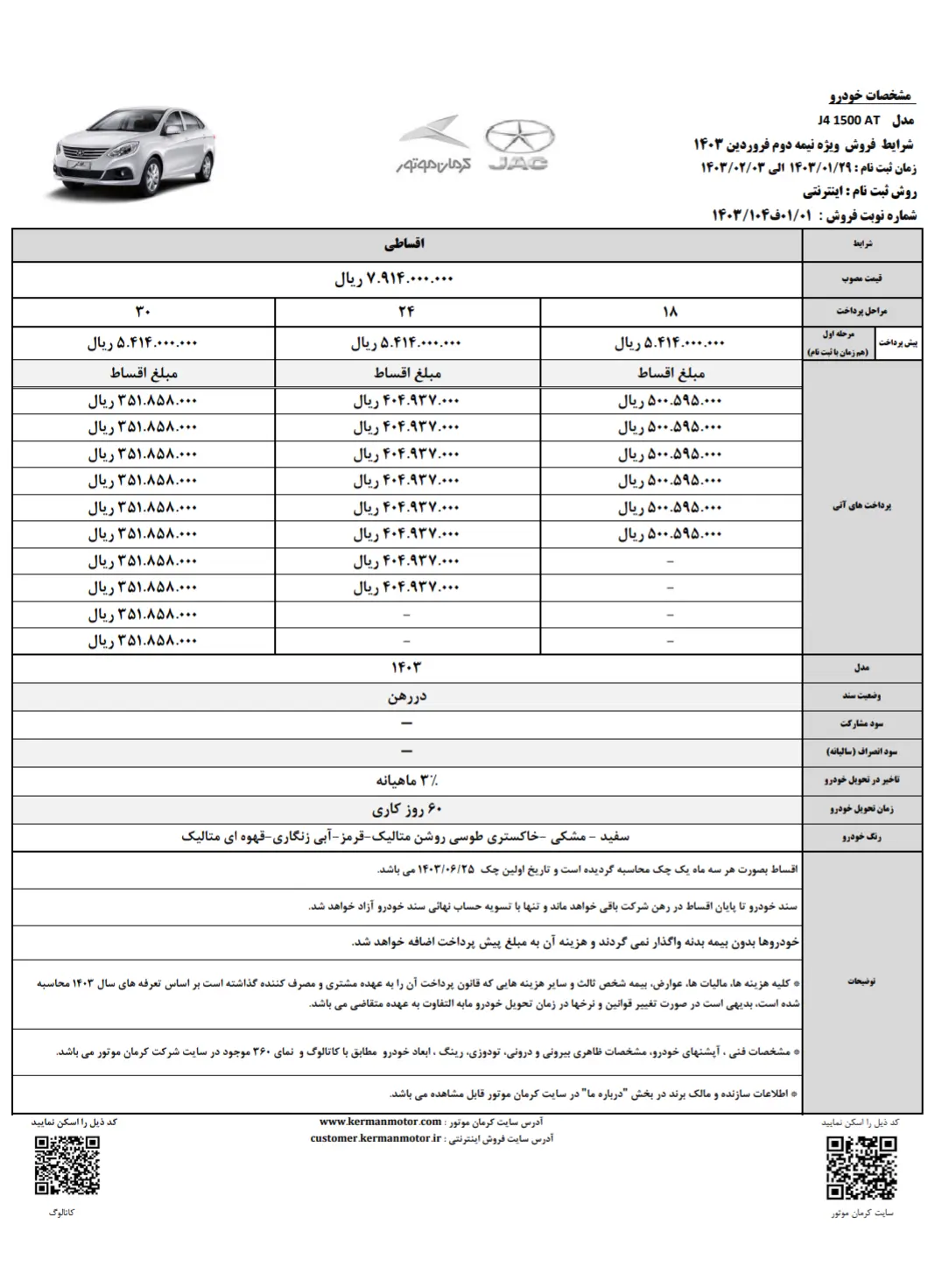 فروش اقساطی سه محصول کرمان موتور