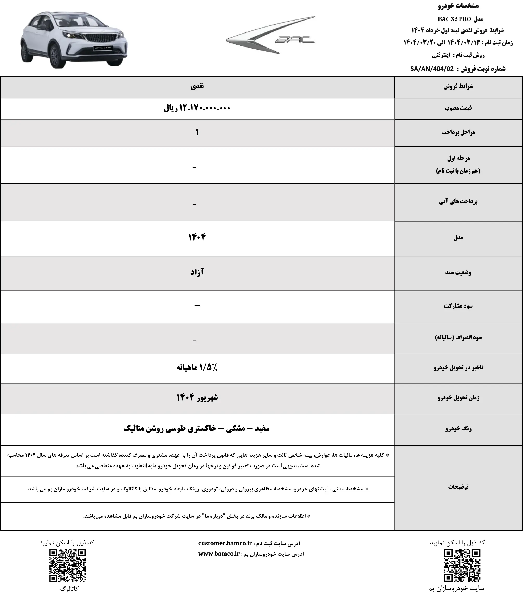 قیمت جدید خودروی BAC X3 Pro توسط خودروسازان بم اعلام شد