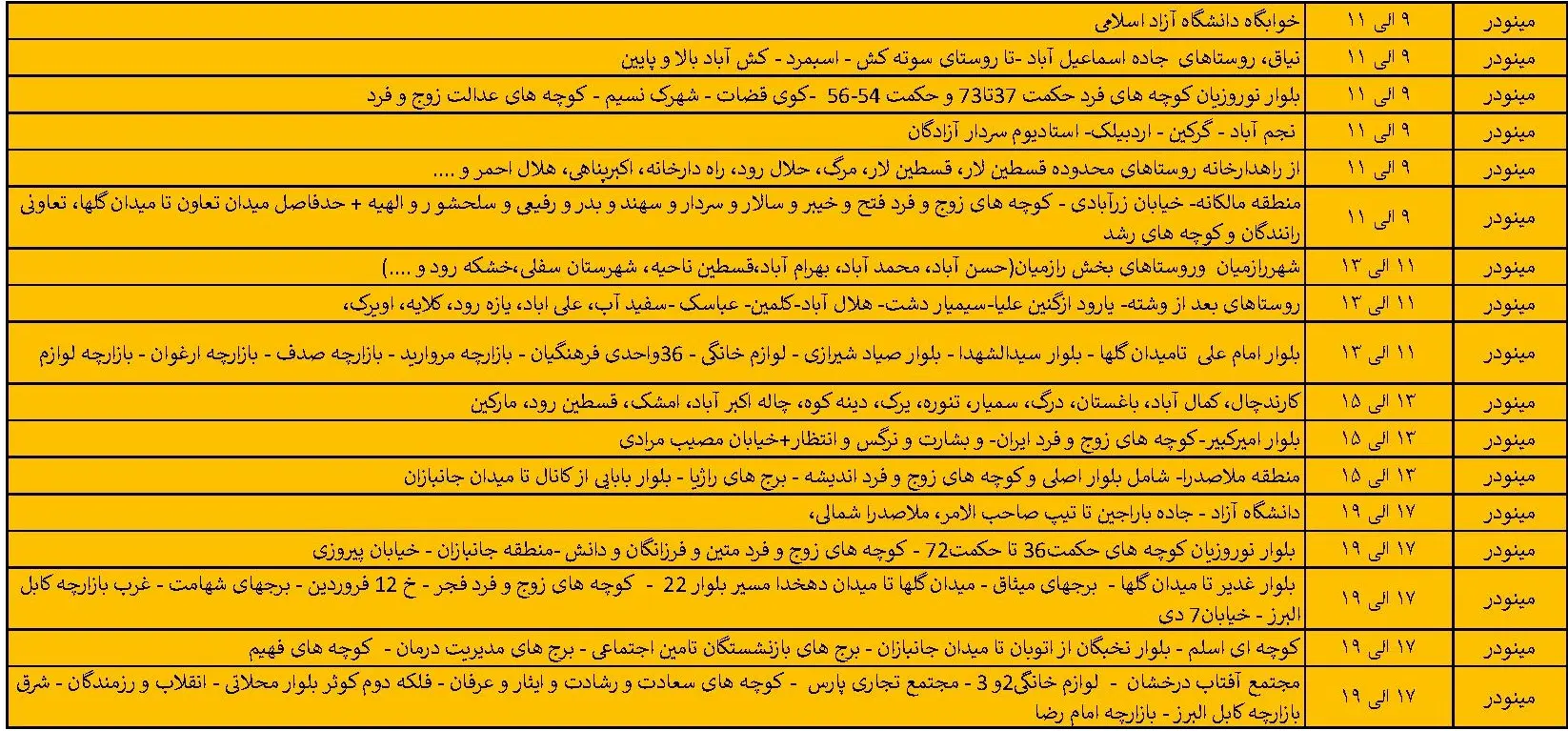 جدول خاموشی‌های برق قزوین در 13 خرداد منتشر شد