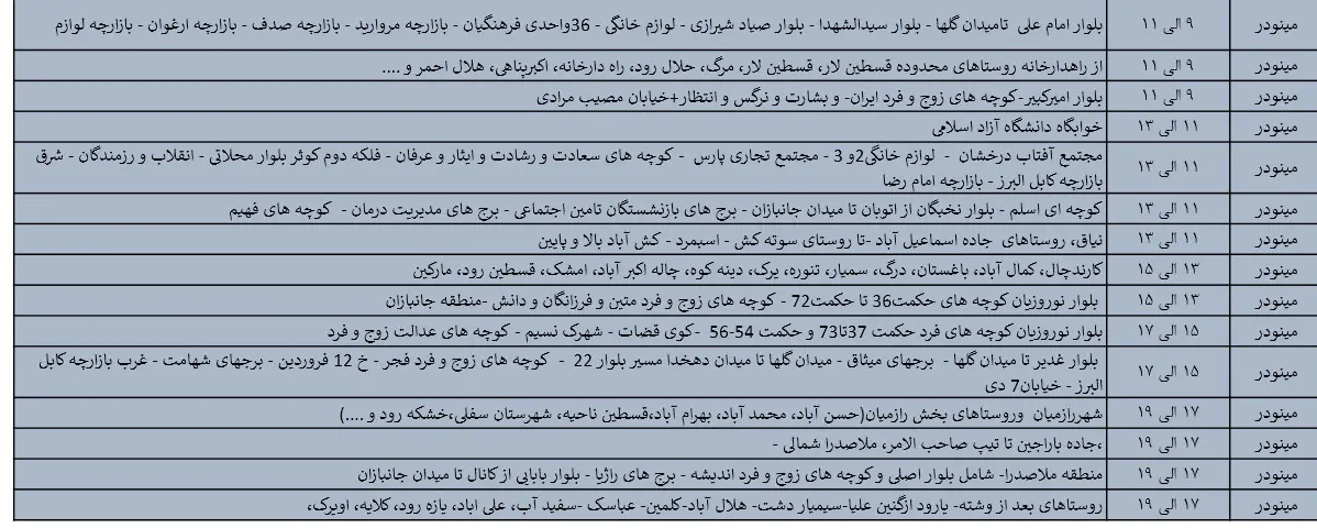 جدول خاموشی‌های برق قزوین در 1 مرداد منتشر شد