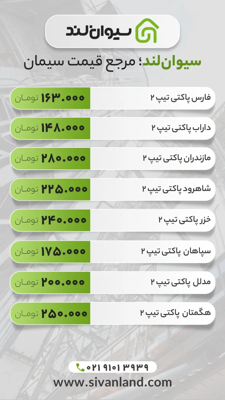 قیمت سیمان امروز ۲۹ اردیبهشت ۱۴۰۴