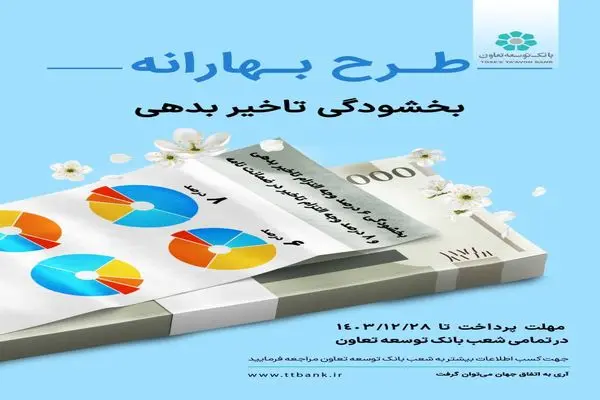 «طرح بهارانه» بانک توسعه تعاون برای بخشودگی جریمه اقساط