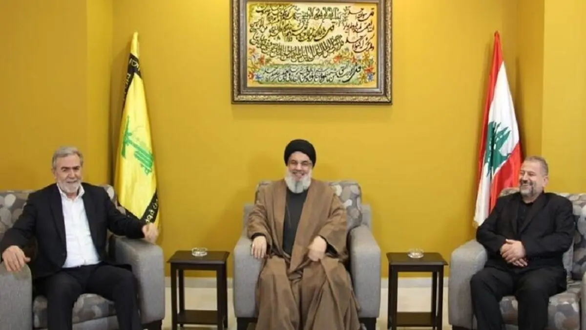 الاجتماع الثلاثي الذي جمع السید نصرالله والنخالة والعاروري فی بیروت