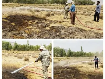 آتش‌ در تالاب بین المللی گندمان  شهرستان بروجن پیش از گسترش مهار شد