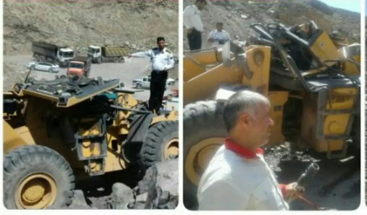 مرگ یک راننده  لودربر اثر سقوط از ارتفاع در منجیل