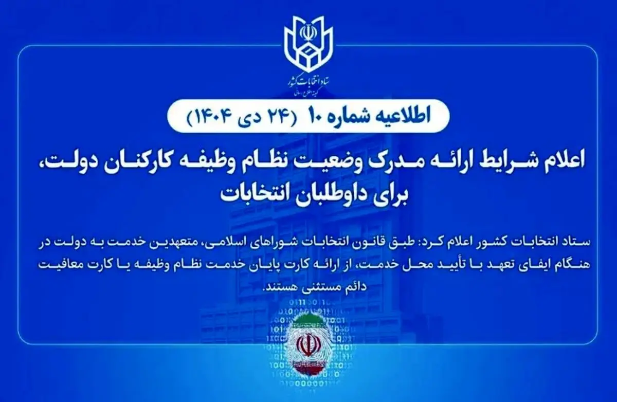 شرایط ارائه مدرک وضعیت نظام وظیفه کارکنان دولت برای داوطلبان انتخابات

