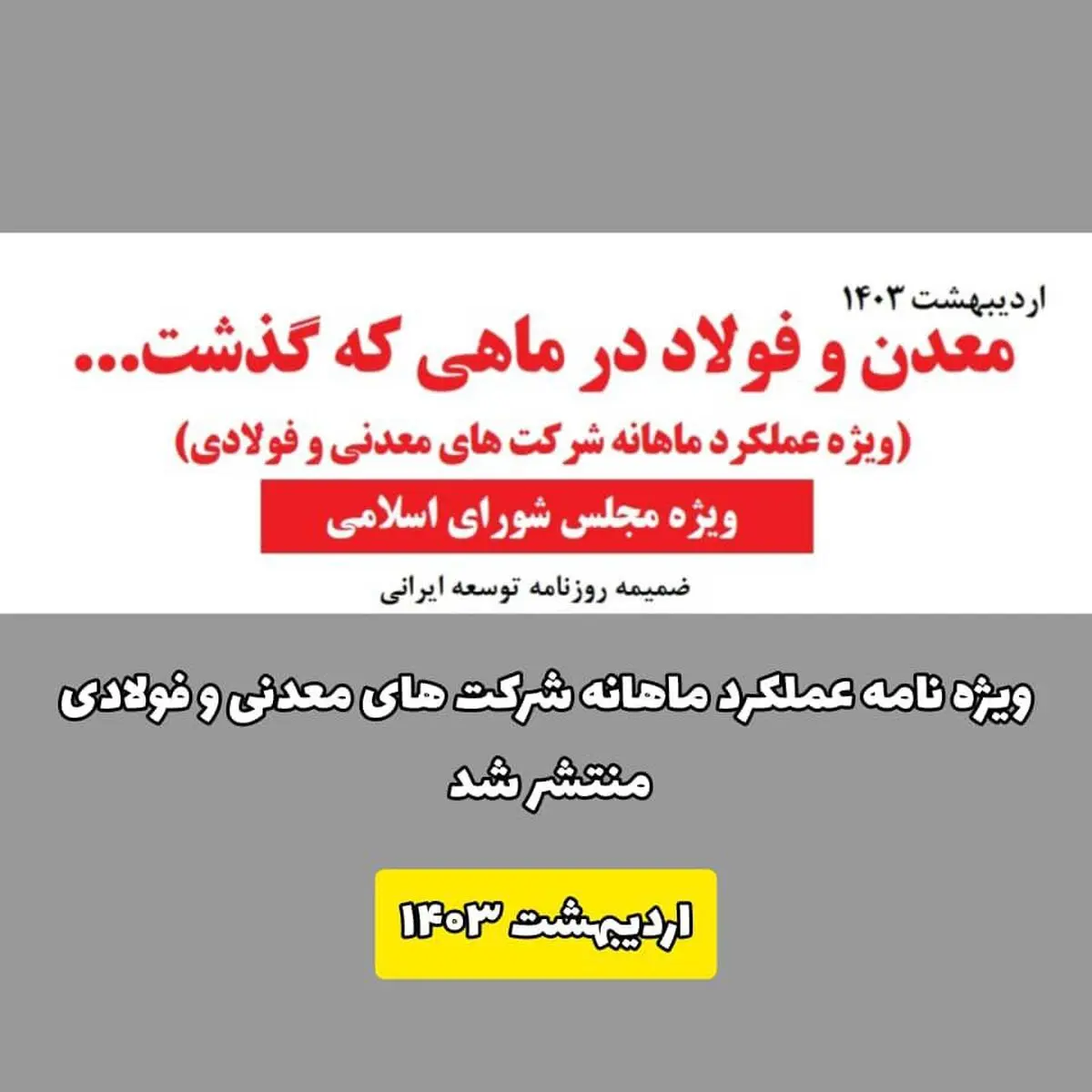 ویژه‌نامه عملکرد ماهانه شرکت‌های معدنی و فولادی منتشر شد