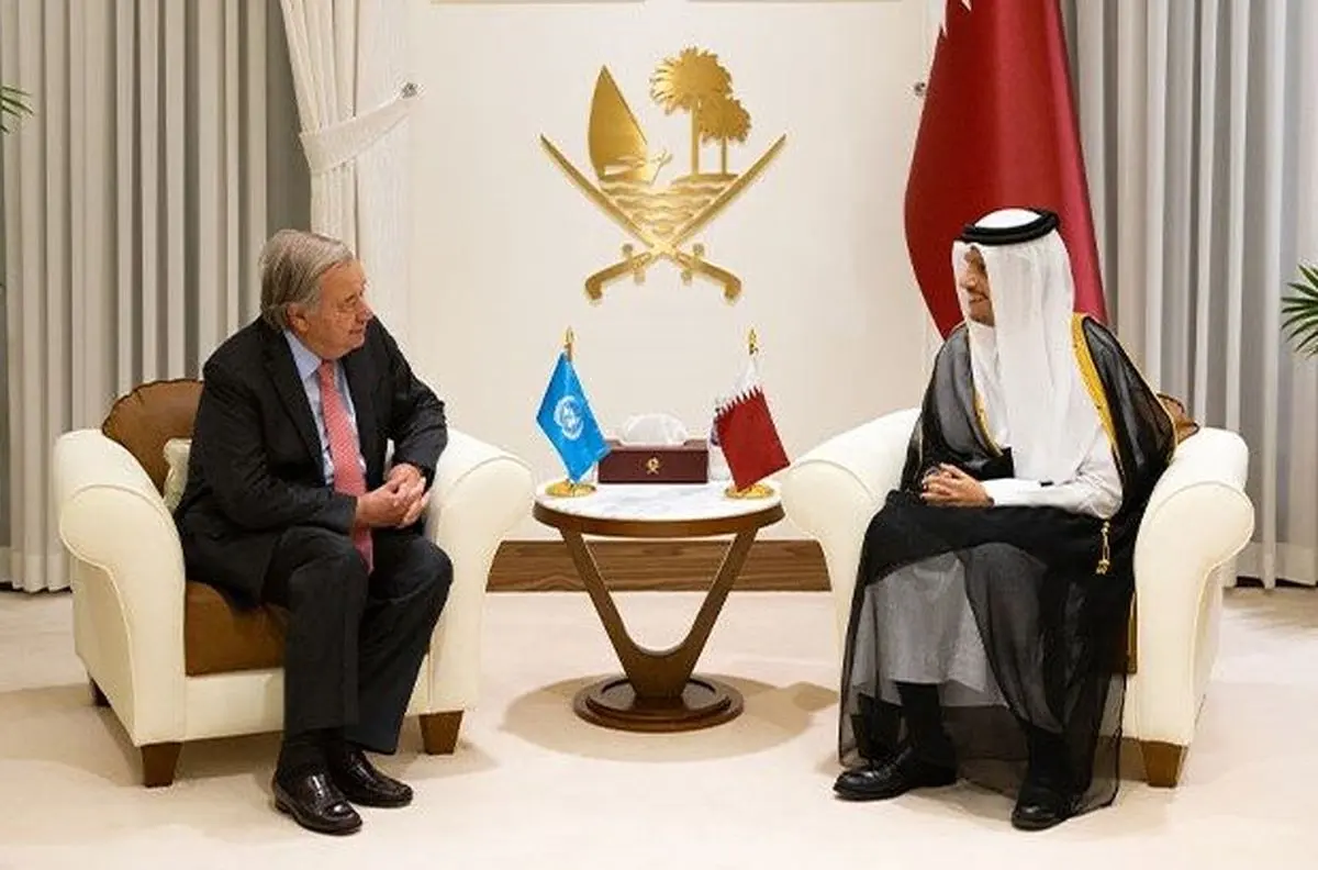 دیدار دبیرکل سازمان ملل با نخست‌وزیر قطر در دوحه
