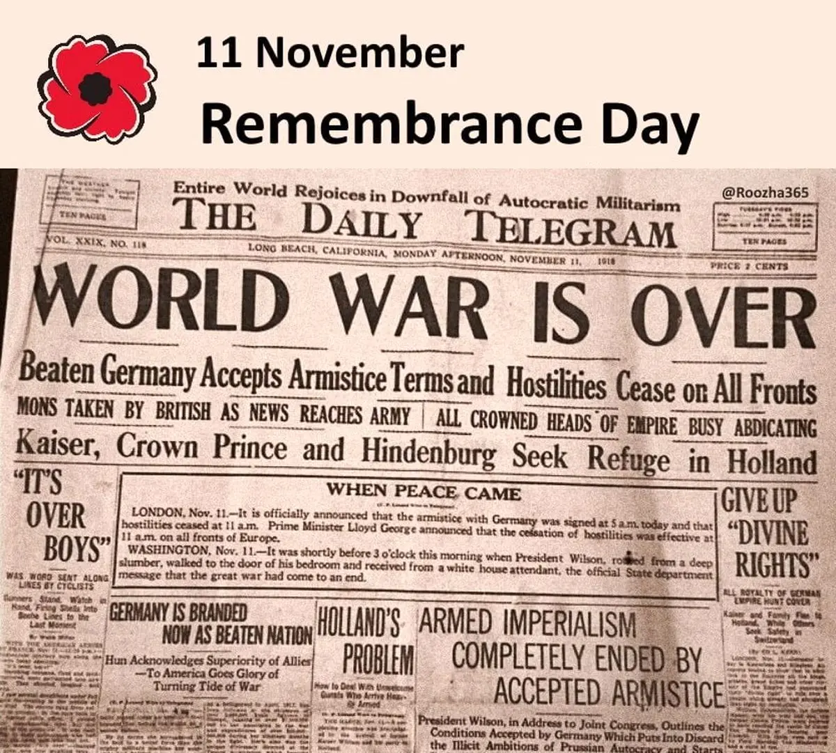 ۱۱ نوامبر روز یادبود است