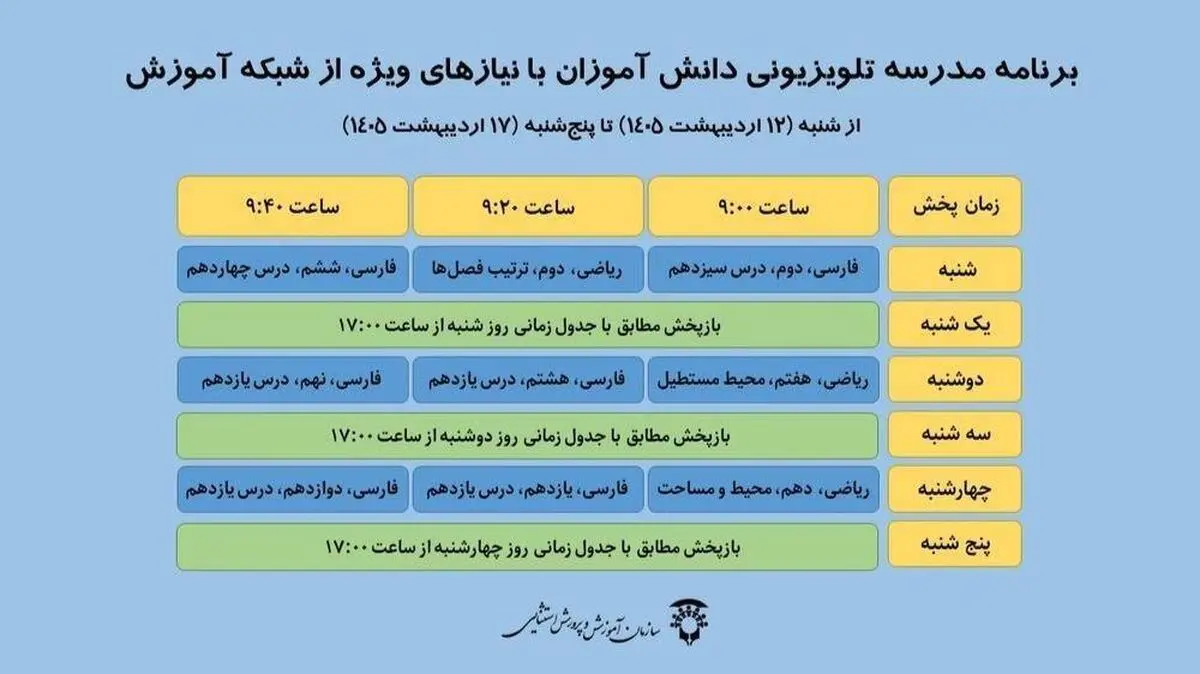 برنامه مدرسه تلویزیونی دانش‌آموزان با نیاز‌های ویژه از شبکه آموزش