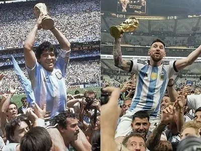 لیونل مسی و بازسازی عکس نمادین مارادونا در سال 1986