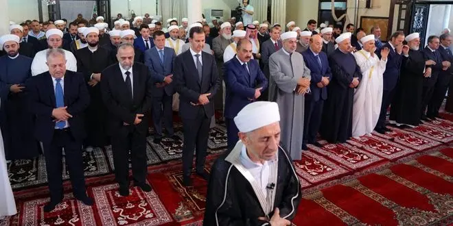 حضور «بشار اسد» در نماز عید قربان در دمشق