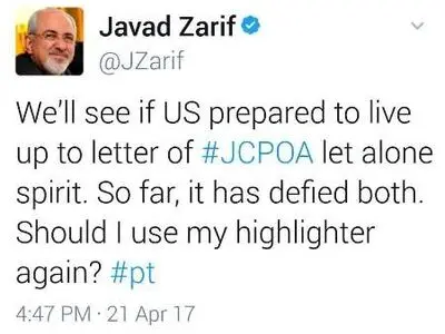 ظریف لترامب: امیرکا لم تلتزم بروح الاتفاق النووی ولا بنصه
