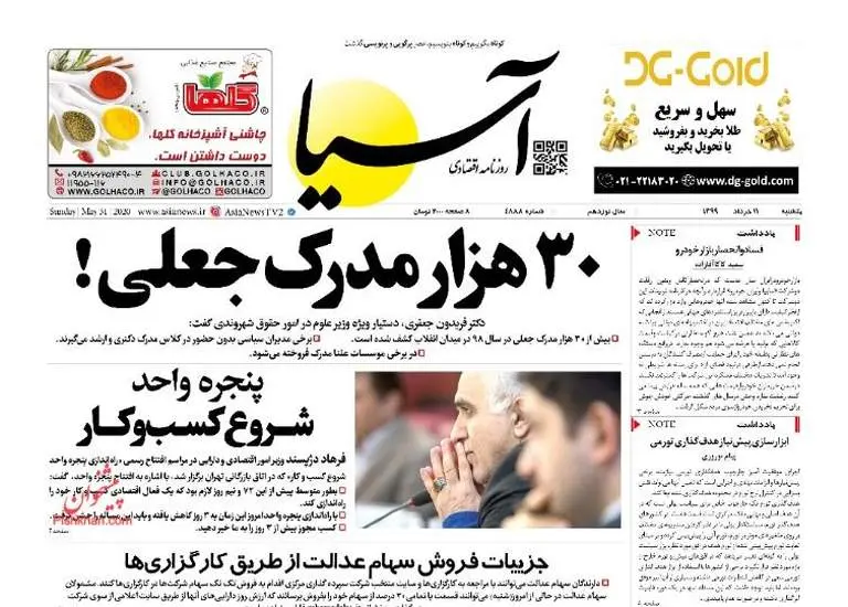 صفحه اول روزنامه ها یکشنبه ۱۱ خرداد