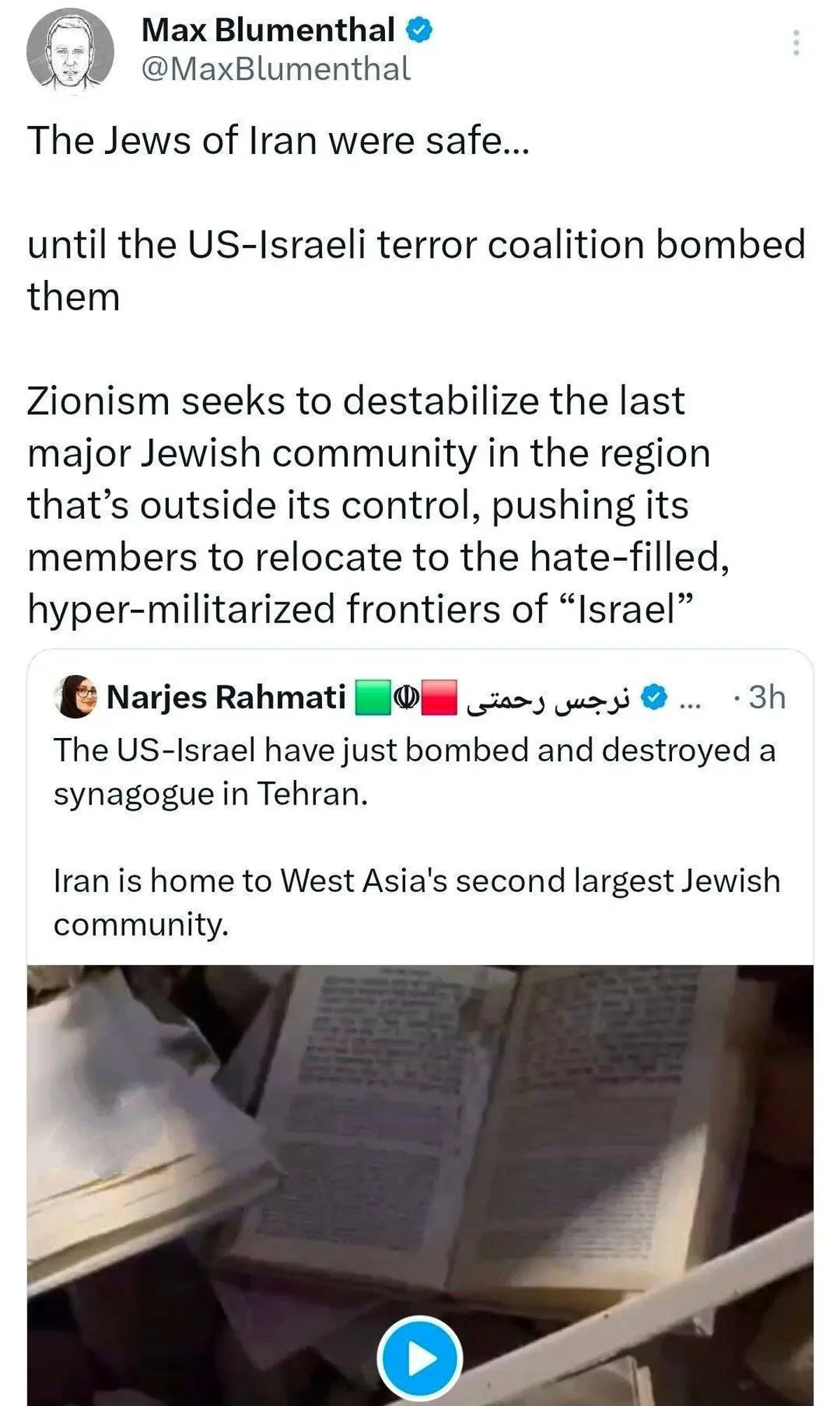 روزنامه‌نگار آمریکایی: جامعه بزرگ یهودیان ایران‌‌ چون خارج از کنترل صهیونیست‌هاست، هدف حمله قرار می‌گیرد