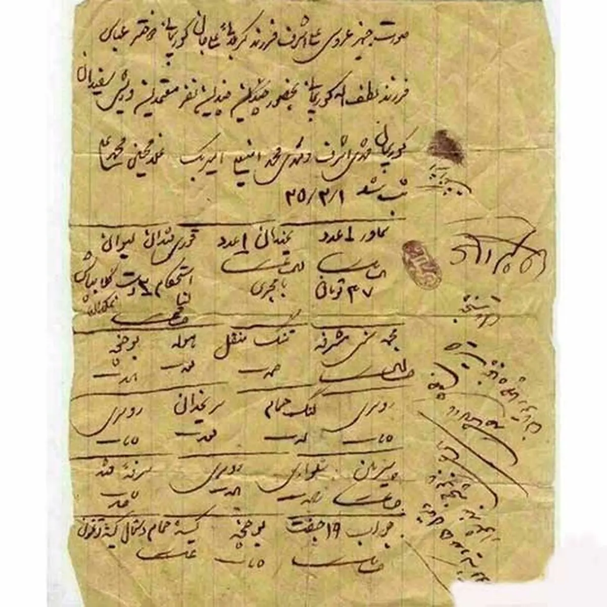 قدیمی‌ترین لیست جهیزیه به قیمت 245 تومان در ایران/عکس