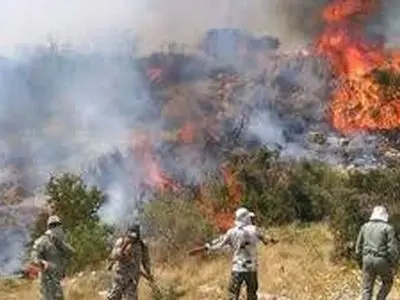 مهار آتش سوزی در ارتفاعات شهرستان ثلاث باباجانی