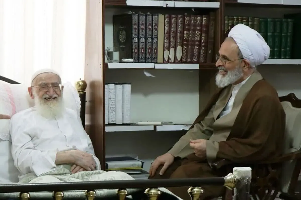 عیادت آیت‌الله اعرافی از آیت‌الله نوری‌همدانی + عکس