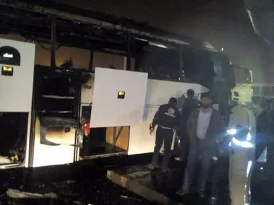  حریق اتوبوس ولوو در ترمینال جنوب تهران + تصاویر