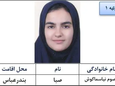 دانش آموز مدرسه دولتی بندرعباس رتبه یک کنکور تجربی شد