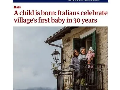 عواقب پیری جمعیت: ایتالیایی‌ها تولد اولین نوزاد یک روستا پس از ۳۰ سال را جشن گرفتند