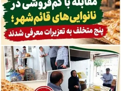  ۵ نانوایی متخلف قائم شهر به تعزیرات حکومتی معرفی شدند