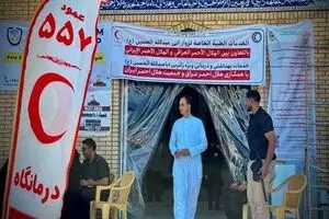استقرار مراکز درمانی هلال احمر در فواصل ۱۰۰ عمود در مسیر نجف تا کربلا