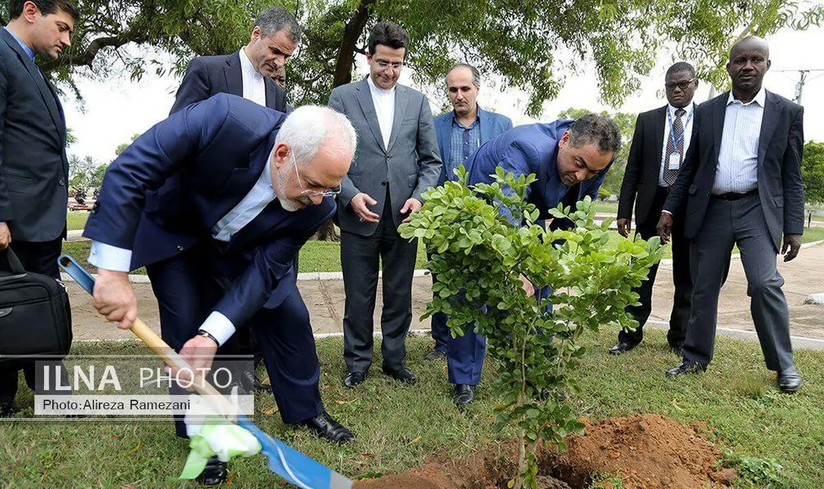 کاشت نهال توسط ظریف در آرامگاه رهبر استقلال جمهوری غنا+عکس 