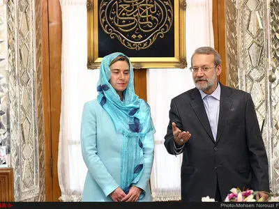 دیدار فدریکا موگرینی مسئول سیاست خارجی اتحادیه اروپا با علی لاریجانی رئیس مجلس شورای اسلامی
