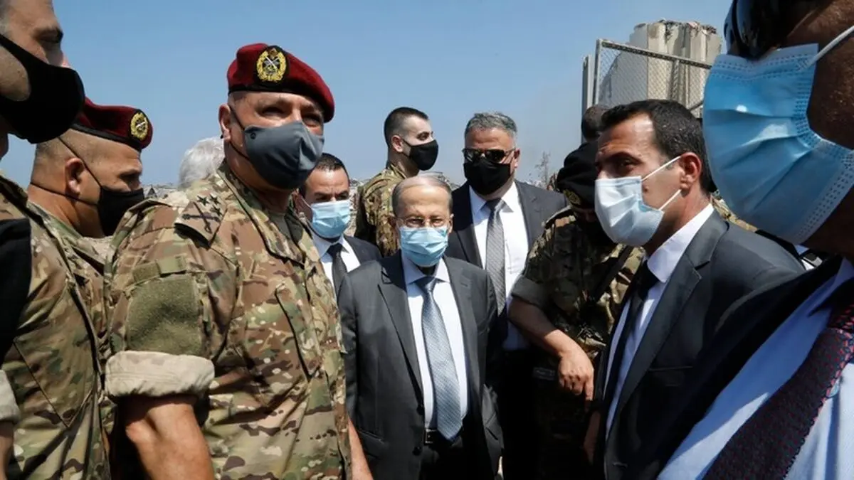بازدید رئیس‌جمهوری لبنان از محل حادثه انفجار در بندر بیروت