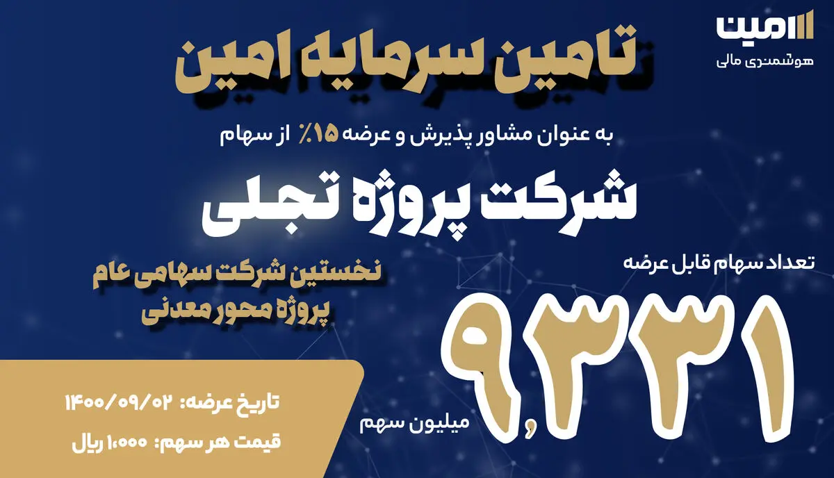 گامی بزرگ برای تامین سرمایه امین در عرضه موفق 15 درصد از سهام تجلی 