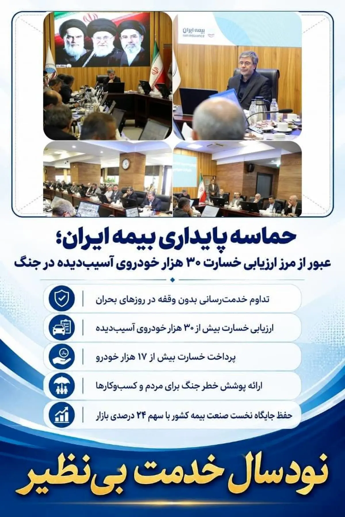 حماسه پایداری بیمه ایران؛ عبور از مرز ارزیابی خسارت ۳۰ هزار خودروی آسیب‌دیده در جنگ
