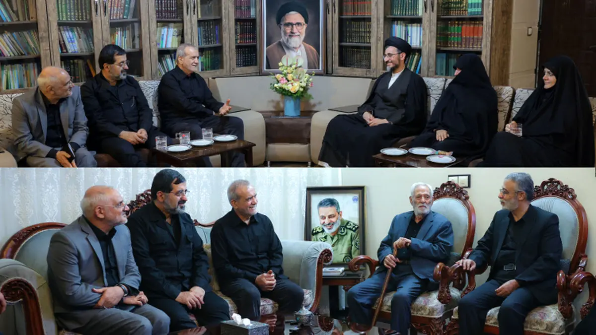 دیدار پزشکیان با خانواده شهیدان حجت‌الاسلام خطیب و امیر موسوی