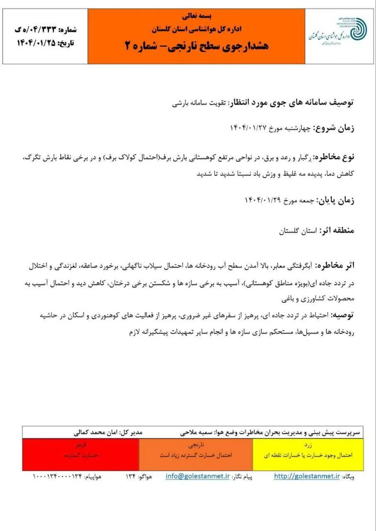 هشدار نارنجی هواشناسی؛ بارش برف و تگرگ در راه گلستان