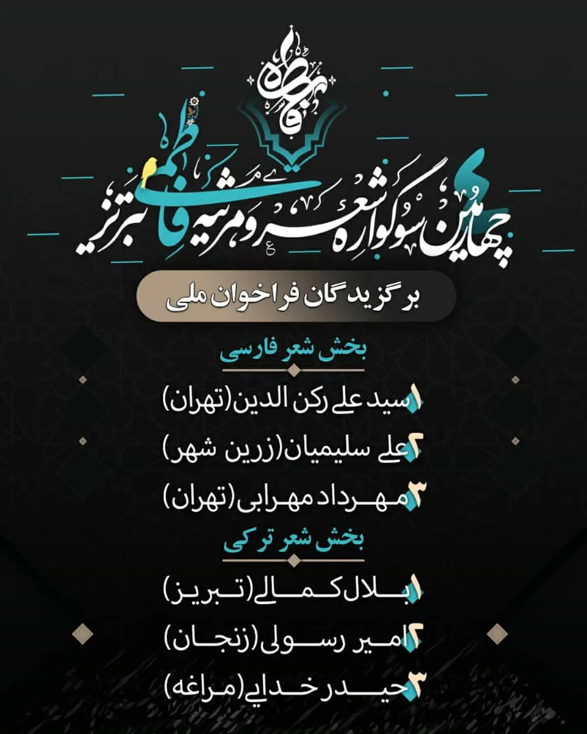 برترین آثار چهارمین سوگواره شعر و مرثیه فاطمی تبریز معرفی شدند