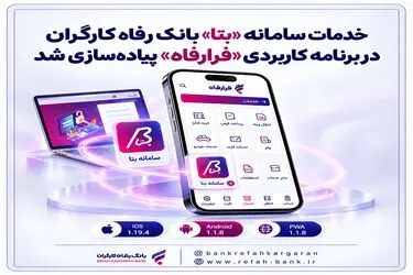 خدمات سامانه "بتا" بانک رفاه کارگران در برنامه کاربردی "فرارفاه" پیاده‌سازی شد