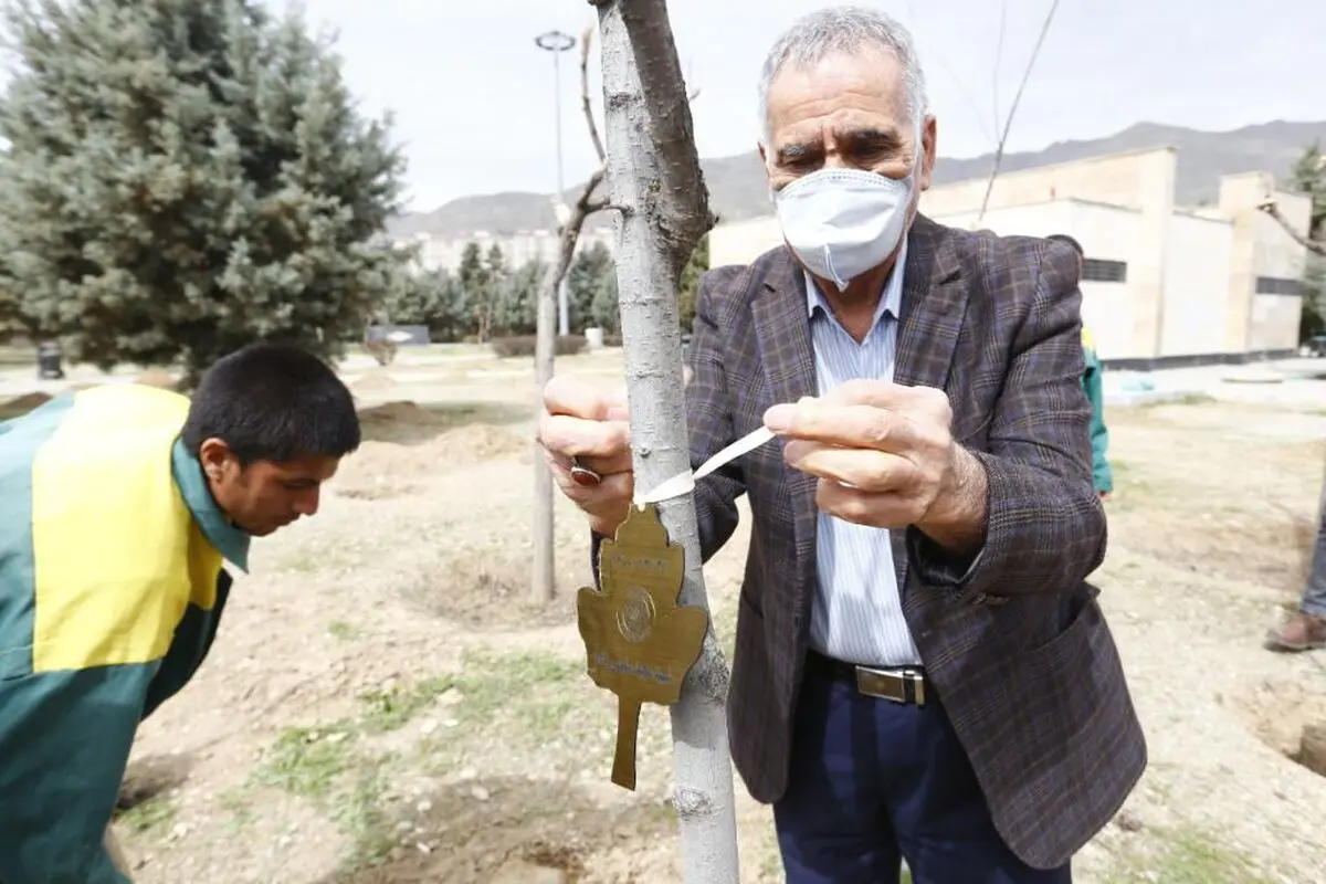 غرس ۱۰۰ اصله نهال در دریاچه شهدای خلیج فارس با حضور خانواده شهدا