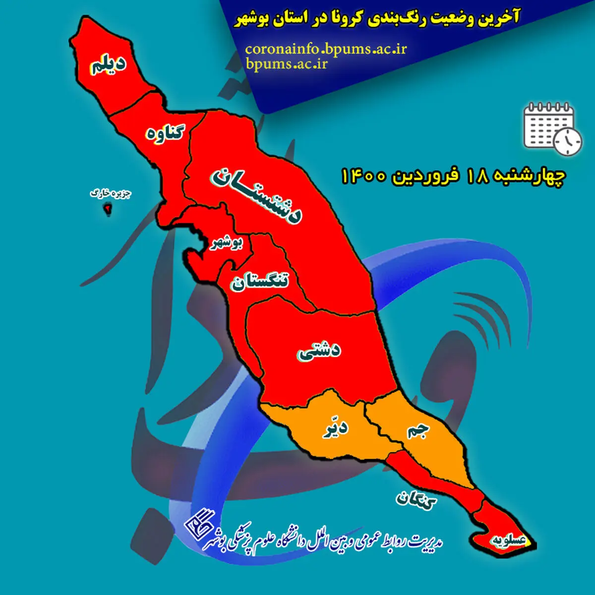 گناوه، کنگان، عسلویه، دشتی و تنگستان هم قرمز شدند 