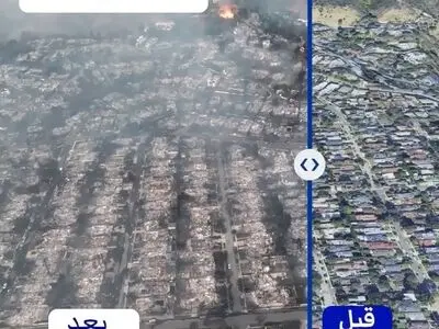 مقایسه تصاویر گرفته شده پس از آتش‌سوزی‌های جنگلی در لس آنجلس با عکس‌های ماهواره‌ای قبل از آتش‌سوزی‌، حجم تخریب ها را نشان می‌دهد