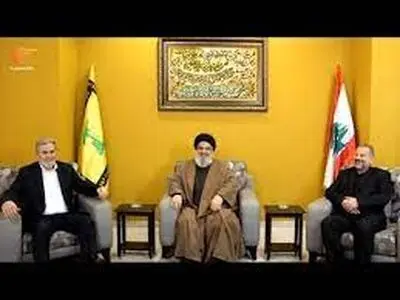 دیدار سید حسن نصر الله با دو تن از رهبران حماس و  جنبش جهاد اسلامی