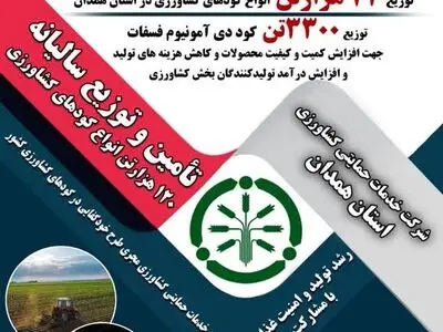 توزیع 73 هزار تن انواع کودهای کشاورزی  در استان همدان
