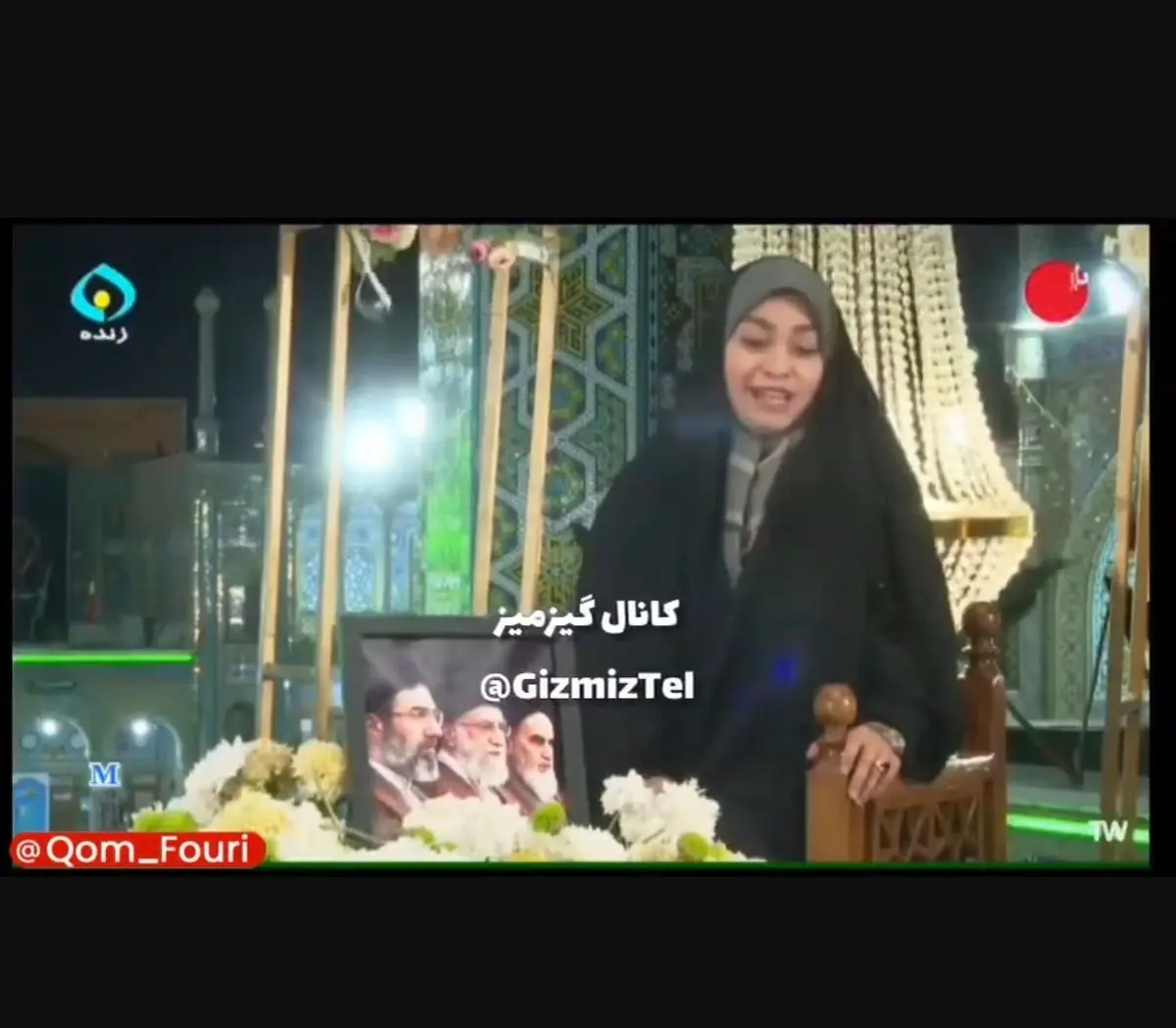 سقوط لوستر و دکور بر سر مجری برنامه شبکه قم به دلیل باد+ فیلم