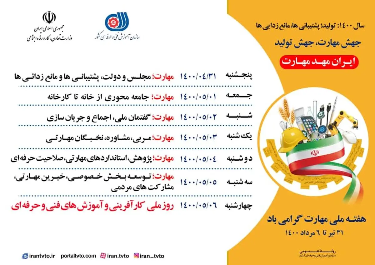 برنامه‌های هفته ملی مهارت اعلام شد