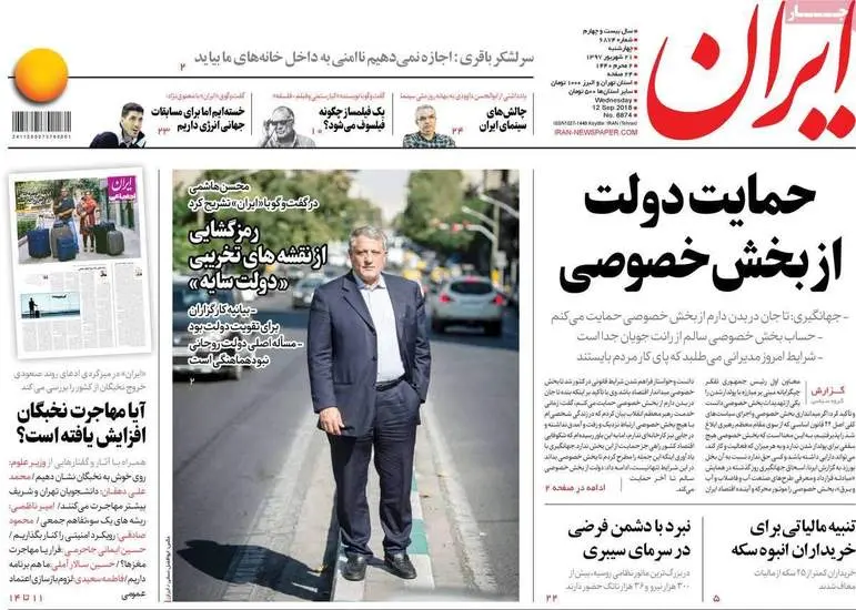  صفحه اول روزنامه ها چهارشنبه ۲۱ شهریور
