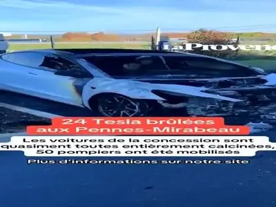 آتش به جان تولیدات ایلان ماسک افتاد؛ ۲۴ خودرو برقی تسلا در یک نمایشگاه فروش خودرو جنوب فرانسه در آتش سوخت + فیلم