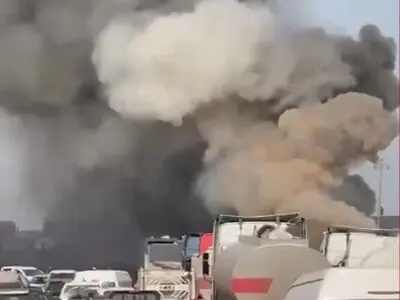 آتش سوزی در اثر برخورد دو کامیون حامل بنزین در جاده سلیمانیه به کرکوک + فیلم