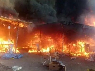 مهار آتش‌سوزی بازارچه مرزی مهران