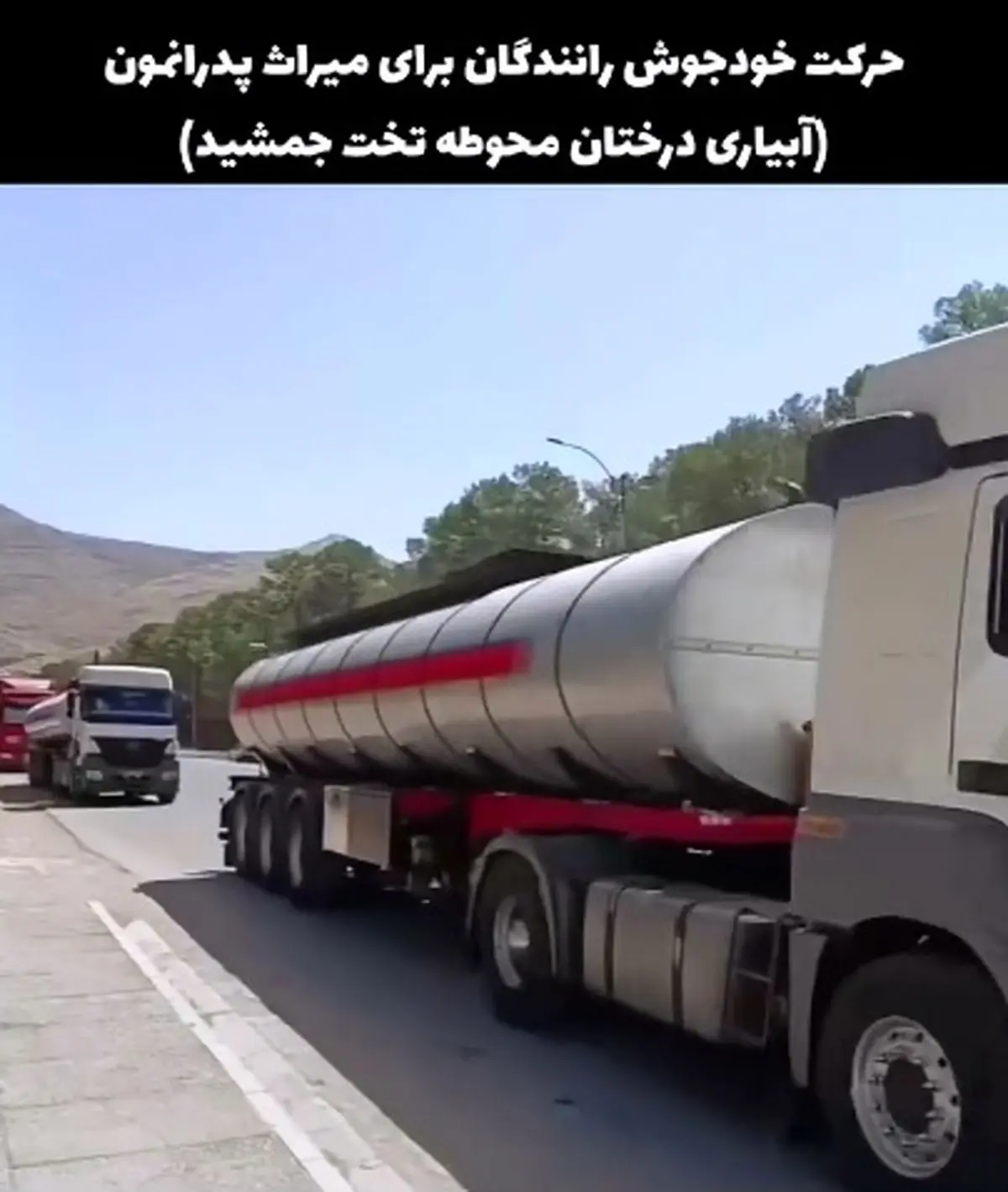 حرکت خود جوش کامیون داران برای آبیاری درختان تخت جمشید + فیلم